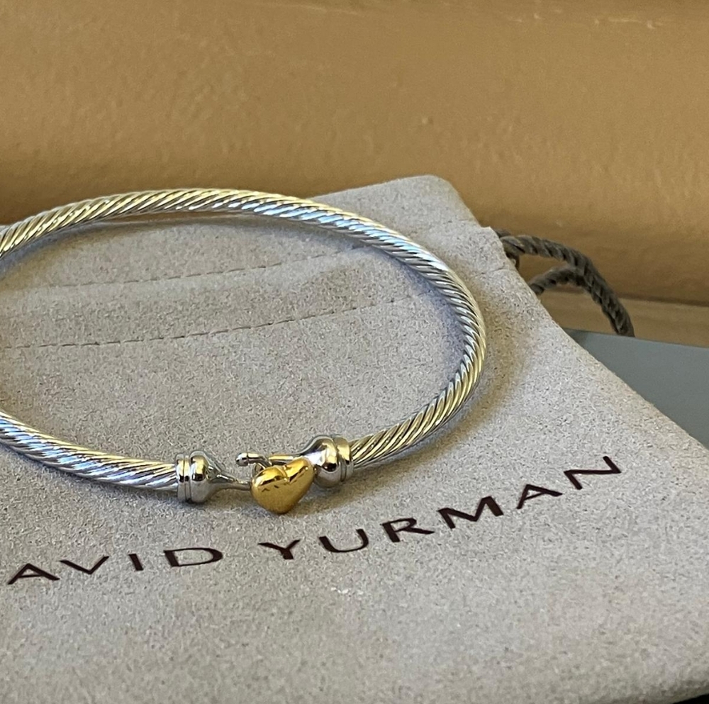 David Yurman Silver Bracelet with Gold Heart Accent - Picture 3 of 16
